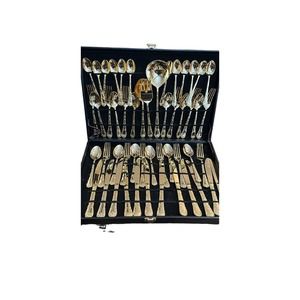 Unbranded Gold Silverware Set Of 12 + Serving Pieces And Case